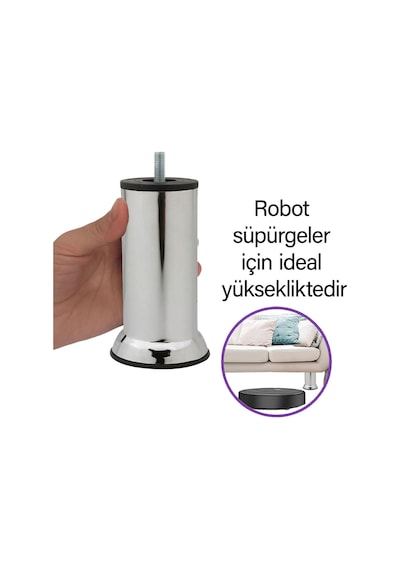 12 Adet Metal Destek Ayağı 12 Cm Krom Mobilya Kanepe Baza Koltuk Ünite Ayakları Metrik 8 Civatalı İnce Diş