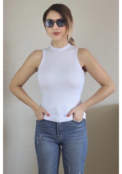 Ritnice Kadın İnce Fitilli Beyaz Pamuk Atlet