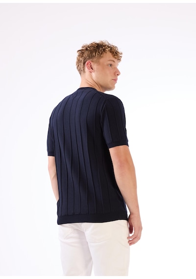 Dufy Lacivert Fitilli Erkek Triko - Slim Fit Lacivert