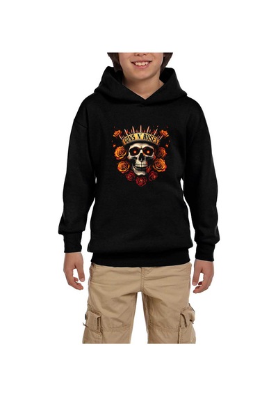 Zepplin Giyim Guns N Roses Skull Bullet Siyah Çocuk Kapşonlu Sweatshirt