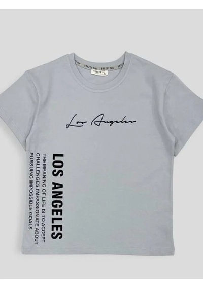Breeze Erkek Çocuk Los Angeles Yazılı Pamuklu Tshirt-14629 Gri