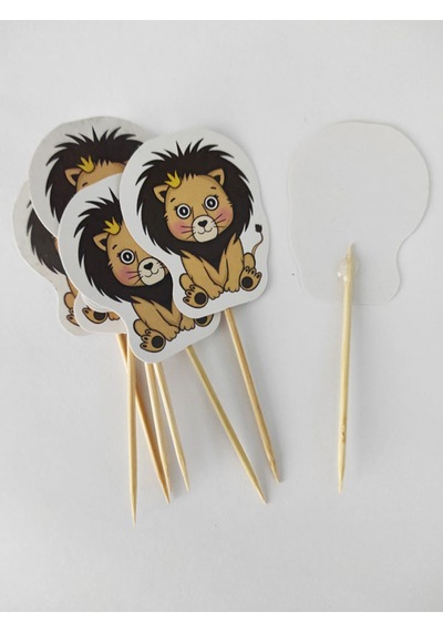 30 Adet Dekoratif Karton Sevimli Aslan Şeklinde Pasta Kürdanı 6,5 Cm