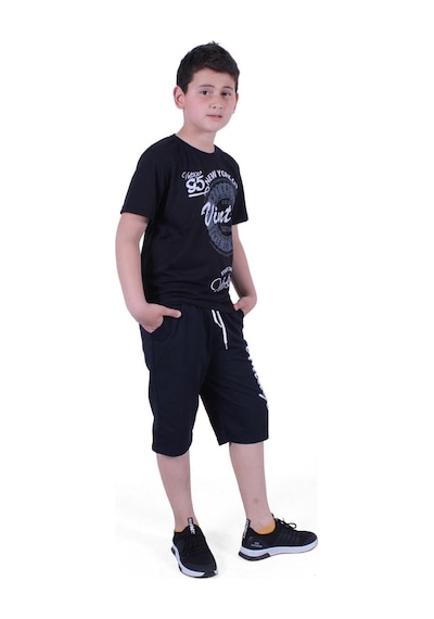 Fyk Kids Vintage Custom Yazı Baskılı Erkek Çocuk Yazlık Takım Siyah