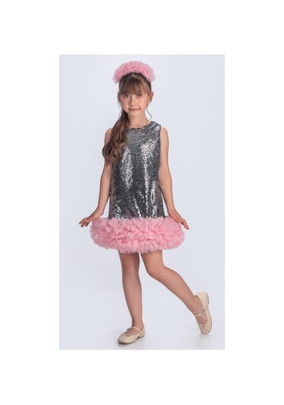 Mnk Baby & Kids Pul Payet İfestos Taçlı Tütü Çocuk Özel Gün Abiye M00743 Füme
