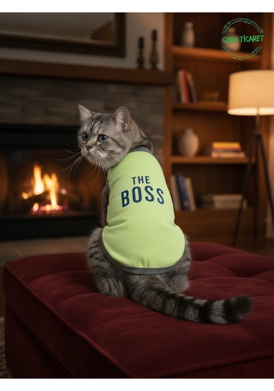 Yeşil The Boss Patron Yazılı Kedi Ve Köpek Kıyafeti Tişörtü Elbisesi Medium/m/beden 2