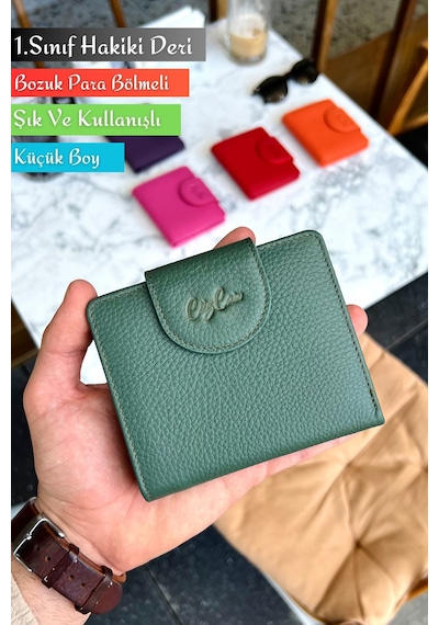 Miosa Haki Yeşil Hakiki Deri Kadın Cüzdan Ufak Boy Şık Ve Kullanışlı Haki