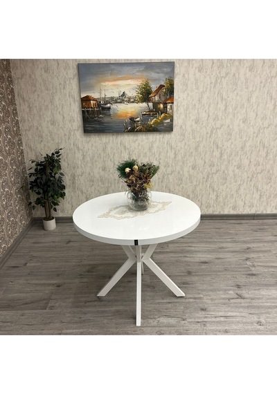 By Orhan Güzel Mutfak Masası ,yuvarlak Mutfak Masası, 4 Kişilik Mutfak Masası ,küt Ayaklı Masa Beyaz Beyaz By Orhan Güzel Mutfak Masası ,yuvarlak Mutfak Masası, 4 Kişilik Mutfak Masası ,küt Ayaklı Masa Beyaz Beyaz