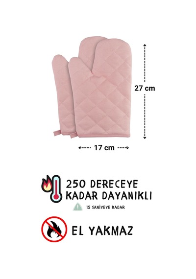 Simple 3lü Set Ayar Askılı Cepli Mutfak Önlüğü Seti 2 Eldiven Şef Garson Kafe Aşçı Barista Pembe