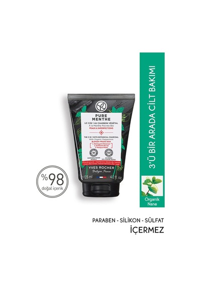 Yves Rocher Pure Menthe 3 in 1 Akneye Eğilimli Ciltler İçin Yüz Yıkama Jeli 125 ML