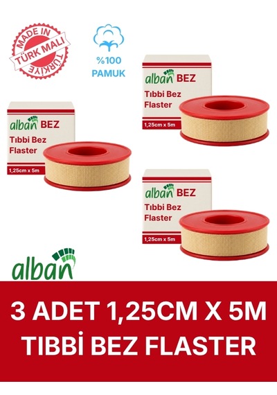 Bez Flaster 1,25 Cm X 5 M, 3 Kutulu Set, Pamuklu Medikal Sabitleme Bandı Tekli Rulo