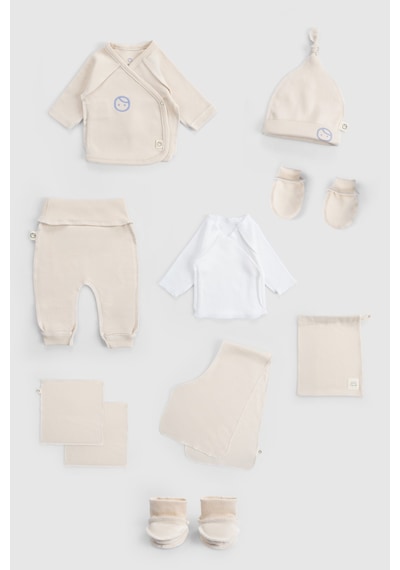 Little Gusto Ters Dikişli Organik Pamuk Ekru Prematüre Hastane Çıkış Seti 10'lu Ekru