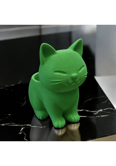 3d Baskı Sevimli Kedi Saksı - Figürlü Sukulent Saksısı-yeşil Çok Renkli