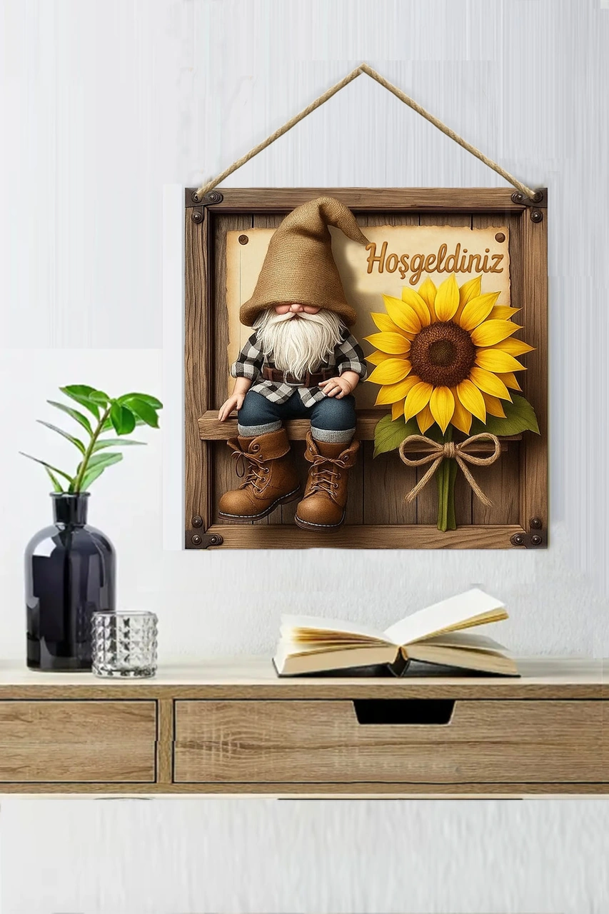 “Hoşgeldiniz” Yazılı Retro Tarz Ahşap Kapı Süsü – 23x23 Cm – Dekoratif Duvar Süsü