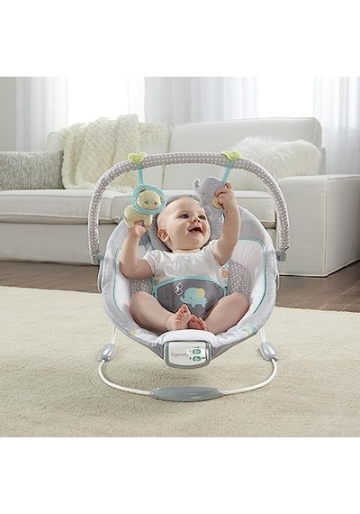 Ingenuity Rahatlatıcı Ana Kucağı Bebek Koltuğu, Sesler Ve Titreşimler, 0-6 Ay, 9 Kg'a Kadar - Morrison, Fil/aslan Oyuncaklı Gri/mavi