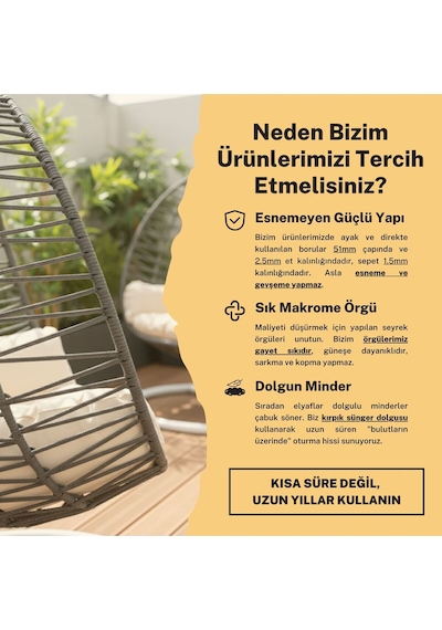 Listera Çift Kişilik Bahçe Balkon Salıncak, Makrome Örgülü Lüks Teras Salıncağı Kedi Salıncağı Hediyeli Krem