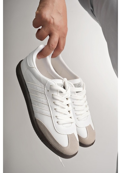 Muggo Jabbar Unisex Ortopedik Günlük Garantili Bağcıklı Yürüyüş Koşu Sneaker Spor Ayakkabı Beyaz
