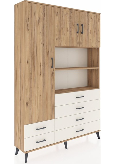 Arges Dolap 8 Raflı 6 Çekmeceli 3 Kapaklı 132x30x195 Çam-çam/... Çam