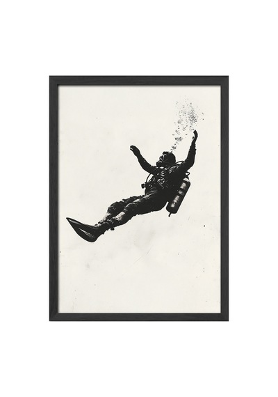 Falling Soul Siyah Ahşap Çerçeveli Poster, Dekoratif Soyut Monokrom Duvar Tablosu