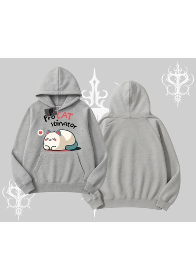 Paws Off Yazılı Kedi Baskılı Streetwear Kapşonlu Sweatshirt Beyaz