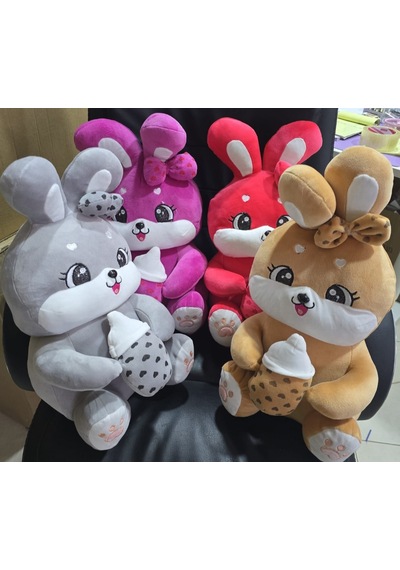 Süt Şişeli Biberonlu Peluş Tavşan Oyuncak - 30cm Beyaz