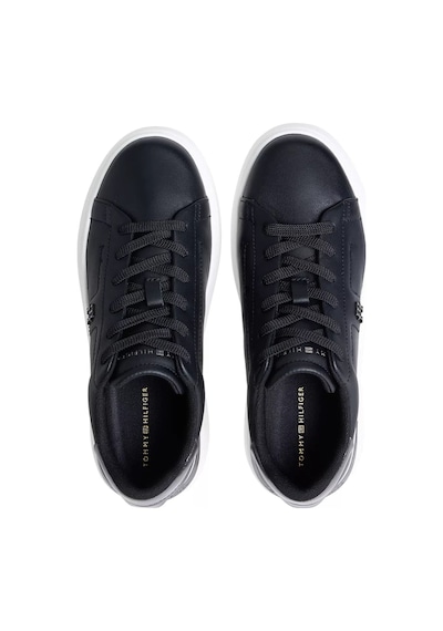 Tommy Hilfiger Kadın Metalik Detaylı Platform Tabanlı Kort Sneaker - Siyah Triple Black