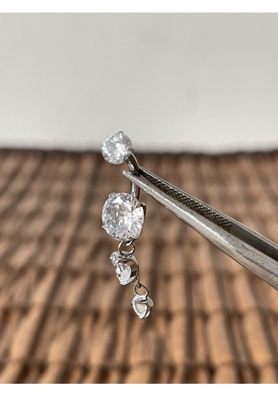 Yüksek Kalite G23 Titanium 3 Daire Sallantı Zirkon Titanyum Göbek Piercing Gümüş