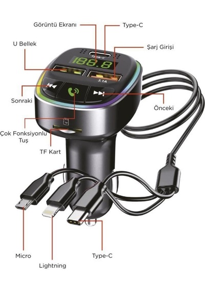 Abatech G15 Fm Transmitter, Tf/usb Müzik Ve 18w Hızlı Şarj Özellikli Araç Cihazı