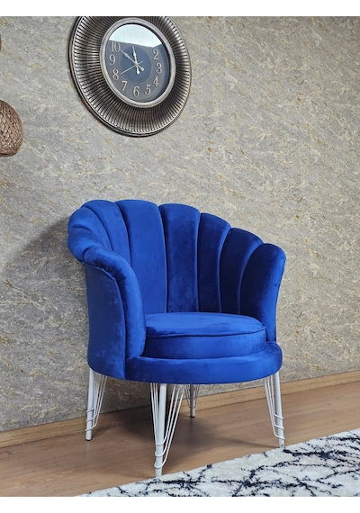 Zafir Tekli İstiridye Beyaz Boyalı Telli Ayak Çay Seti Koltuk Tekli Berjer , Balkon, Salon, Ofis Mavi