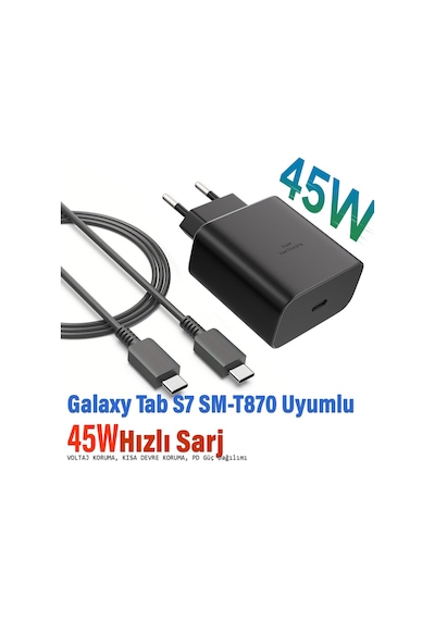 Samsung Galaxy Tab S7 Sm-t870 Tablet Uyumlu Şarj Aleti Ve Kablosu 45w
