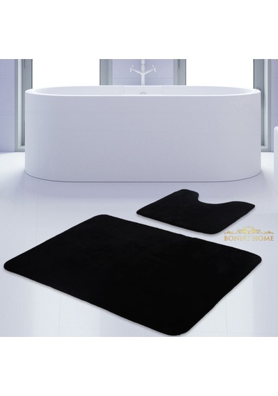 Unicolor Düz Siyah 2Li Banyo Paspası Seti Kaymaz Klozet Takımı Siyah