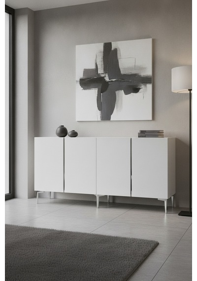 Ka1524bs Poli Konsol Ve Tv Sehpası Beyaz-silver 150cm Beyaz - Gümüş