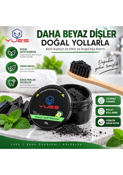 Yues Aktif Karbon Diş Beyazlatma Tozu Nane Aromalı 30 G