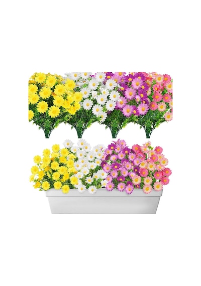 6lı Set Yapay Çiçek Papatya 5 Dallı Plastik Dekoratif Yapay Bitki