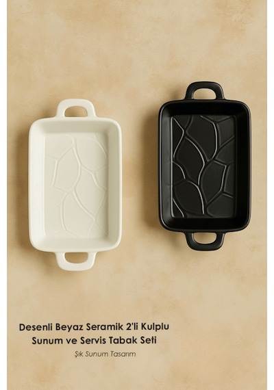 2 Li Kulplu Seramik Siyah Beyaz Sosluk Meze Çerez Meyve Sunum Tabağı Kahvaltı Seti Mıt1274 Siyah - Beyaz