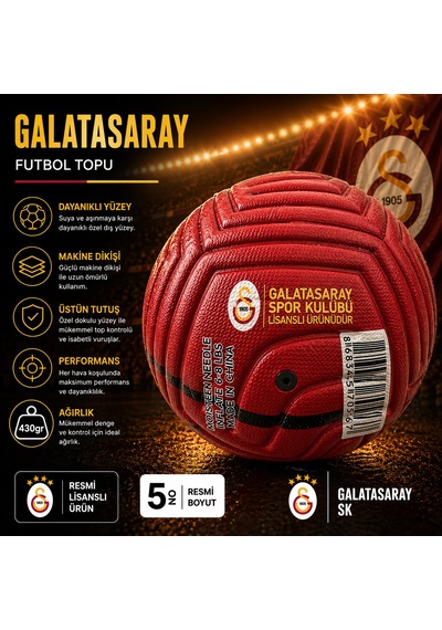Galatasaray Futbol Topu Orjinal Maç Topu No:5 Kırmızı