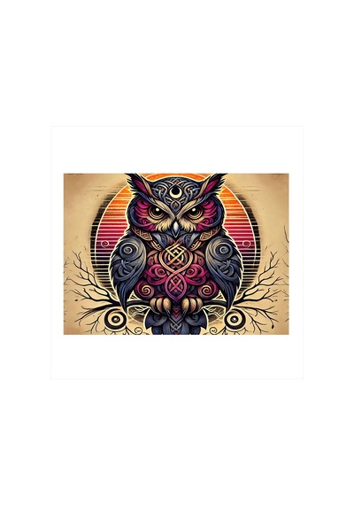Gece Ve Baykuş Çizimi Art Mdf Poster