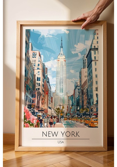 Abd New York Temalı Çerçeveli Tablo Travel Serisi Modern İllüstrasyon Şehir Manzarası Duvar Dekoru Kayın Abd New York Temalı Çerçeveli Tablo Travel Serisi Modern İllüstrasyon Şehir Manzarası Duvar Dekoru Kayın
