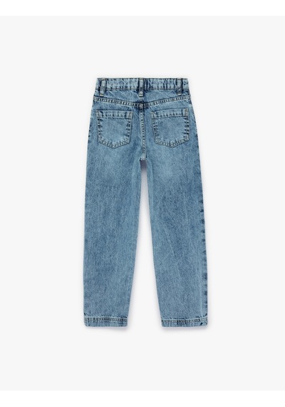 Koton Pamuklu Cepli Beli Ayarlanabilir Lastikli Jean Pantolon Orta İndigo 6skb40011td