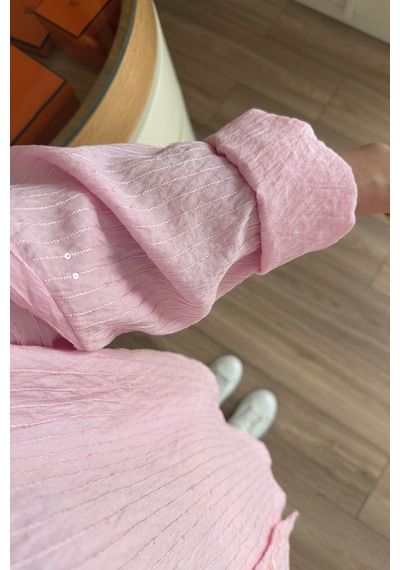 Kahijab Nakışlı Pul Detay Oversize Gömlek - Pembe