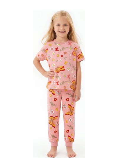 Modanino Kız Çocuk %100 Pamuk Ve Baskılı Pijama Takımı 3-8 Yaş 12720ıs Somon