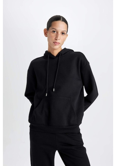 DeFacto Relax Fit Kapüşonlu Kanguru Cepli Kalın Basic Düz Siyah Sweatshirt W1240AZ24WNBK81 Siyah DeFacto Relax Fit Kapüşonlu Kanguru Cepli Kalın Basic Düz Siyah Sweatshirt W1240AZ24WNBK81 Siyah