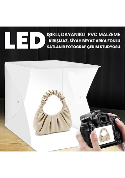 Upway Led Işıklı Katlanır Beyaz Siyah Fonlu Mini Stüdyo Fotoğraf Çekim Çadırı Beyaz