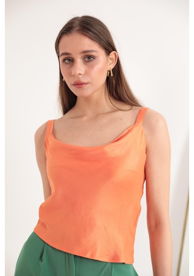 Chicnhappy Saten Degaje Yaka Kalın Askılı Kadın Bluz Oranj 23y052001s Oranj