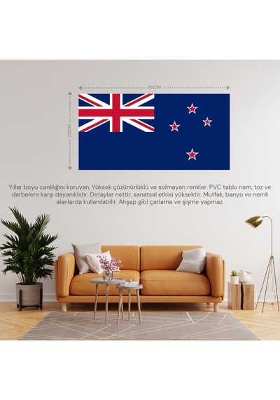 Yeni Zelanda Ülke Bayrağı 45x22cm Duvar Tablosu Çerçevesiz Pvc Tablo