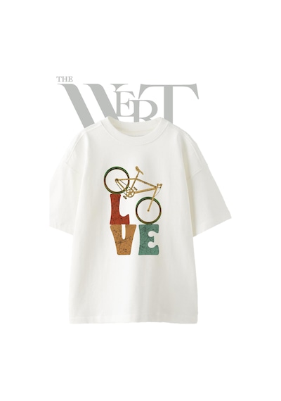 Thewert Bicycle Love Tasarım Baskılı Ünisex Beyaz Oversize T-shirt