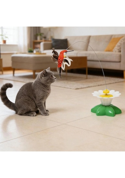Tineke Hareketli Dönen Kuş Kedi Oyuncağı Pille Çalışır