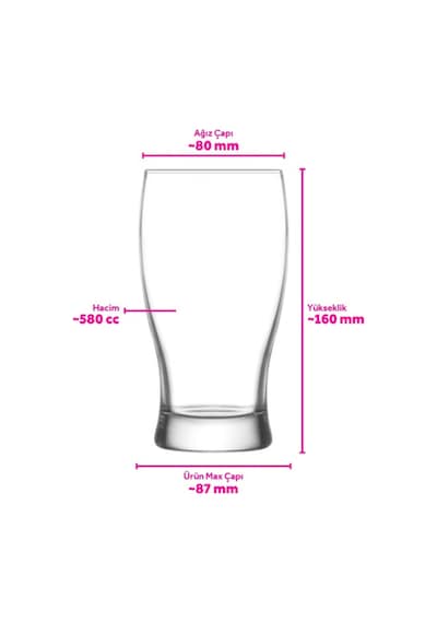 Lav Belek Cam Bira Bardağı 6'lı 580 ml