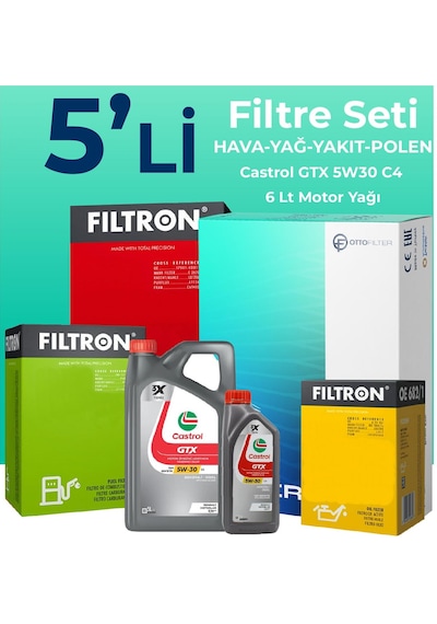 Filtron Renault Kadjar 1.6 Dizel Filtre Bakım Seti Castrol Motor Yağlı (2015-2018) 5 Li