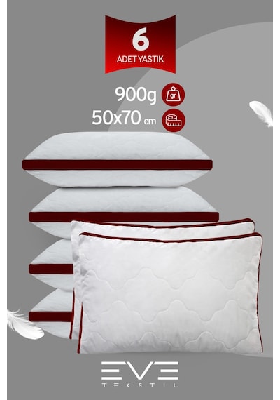 6 Adet Klimax Bordo Serisi Kılıflı Fermuarlı Klimali Antialerjik Silikon Nano Elyaf Yastık 50x70cm Beyaz