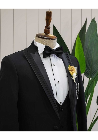 Bys Beystil Erkek Sivri Yaka Siyah Damatlık Ve Smokin Takım 10003 - Slim Fit